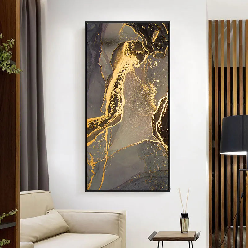 Schwarz Goldene Linie Marmor Druck Wandkunst Fine Art Leinwanddrucke Hohe Vertikale Rechteckige Kunstwerke Bilder Für Wohnzimmer Leichte Luxuriöse Wohnkultur