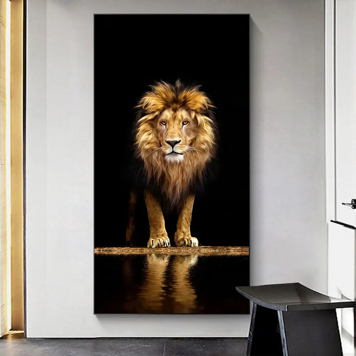 Schwarzer Goldener Löwe Poster Wandkunst Feine Kunst Leinwanddruck Bild für Eingang Flur Wohnzimmer Licht Luxus Wohnkultur