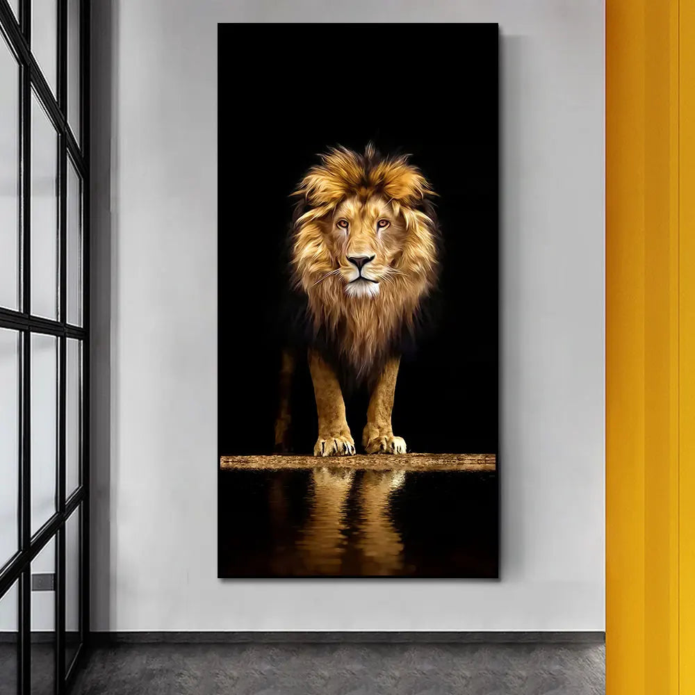 Schwarzer Goldener Löwe Poster Wandkunst Feine Kunst Leinwanddruck Bild für Eingang Flur Wohnzimmer Licht Luxus Wohnkultur