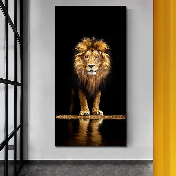 Schwarzer Goldener Löwe Poster Wandkunst Feine Kunst Leinwanddruck Bild für Eingang Flur Wohnzimmer Licht Luxus Wohnkultur
