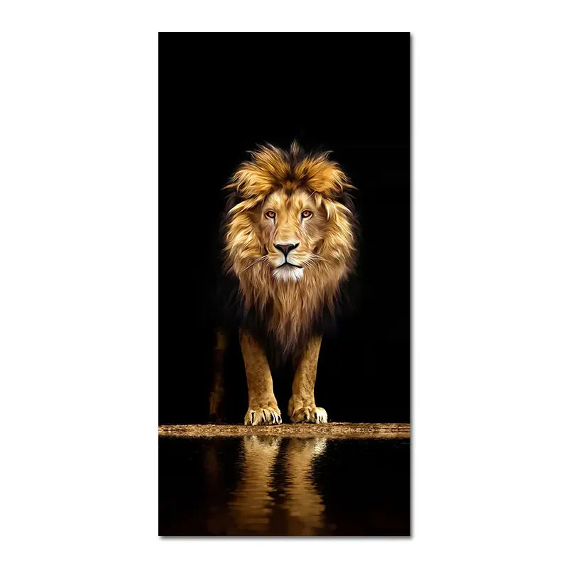 Schwarzer Goldener Löwe Poster Wandkunst Feine Kunst Leinwanddruck Bild für Eingang Flur Wohnzimmer Licht Luxus Wohnkultur
