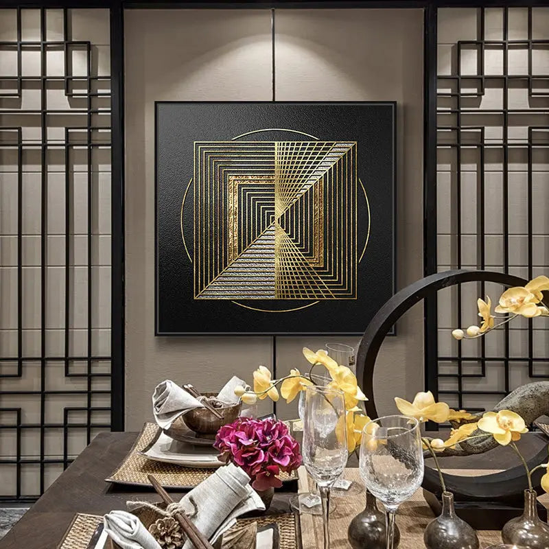 Schwarze Goldene Sphärische Abstrakte Geometrische Wandkunst Feine Kunst Leinwanddrucke Moderne Ästhetik Quadrat Format Bilder Für Wohnzimmer Home Office Dekor