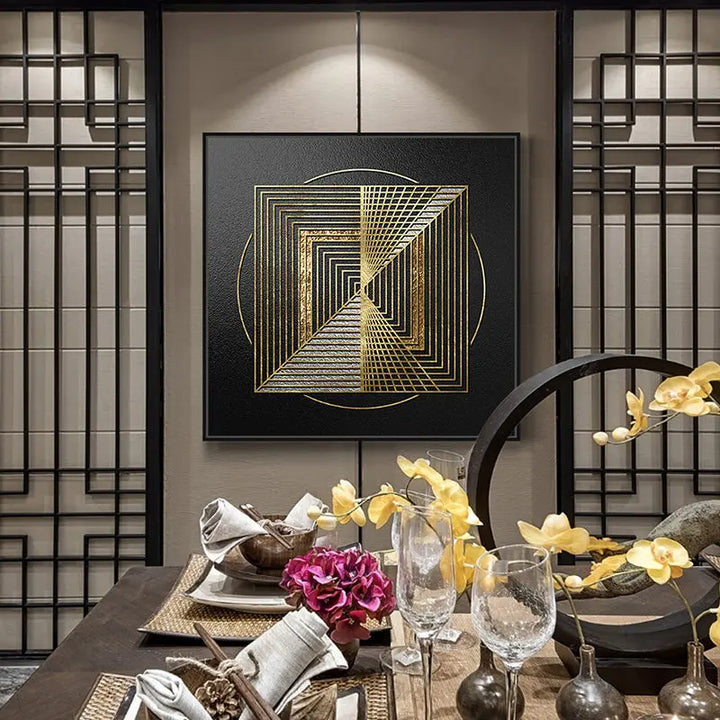 Schwarze Goldene Sphärische Abstrakte Geometrische Wandkunst Feine Kunst Leinwanddrucke Moderne Ästhetik Quadrat Format Bilder Für Wohnzimmer Home Office Dekor