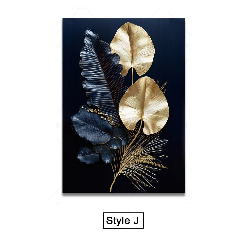 Schwarze Goldene Tropische Blätter Wandkunst Feine Kunst Leinwanddrucke Moderne Botanische Bilder Für Luxuriöses Wohnzimmer Esszimmer Home Office Dekor | Karnz