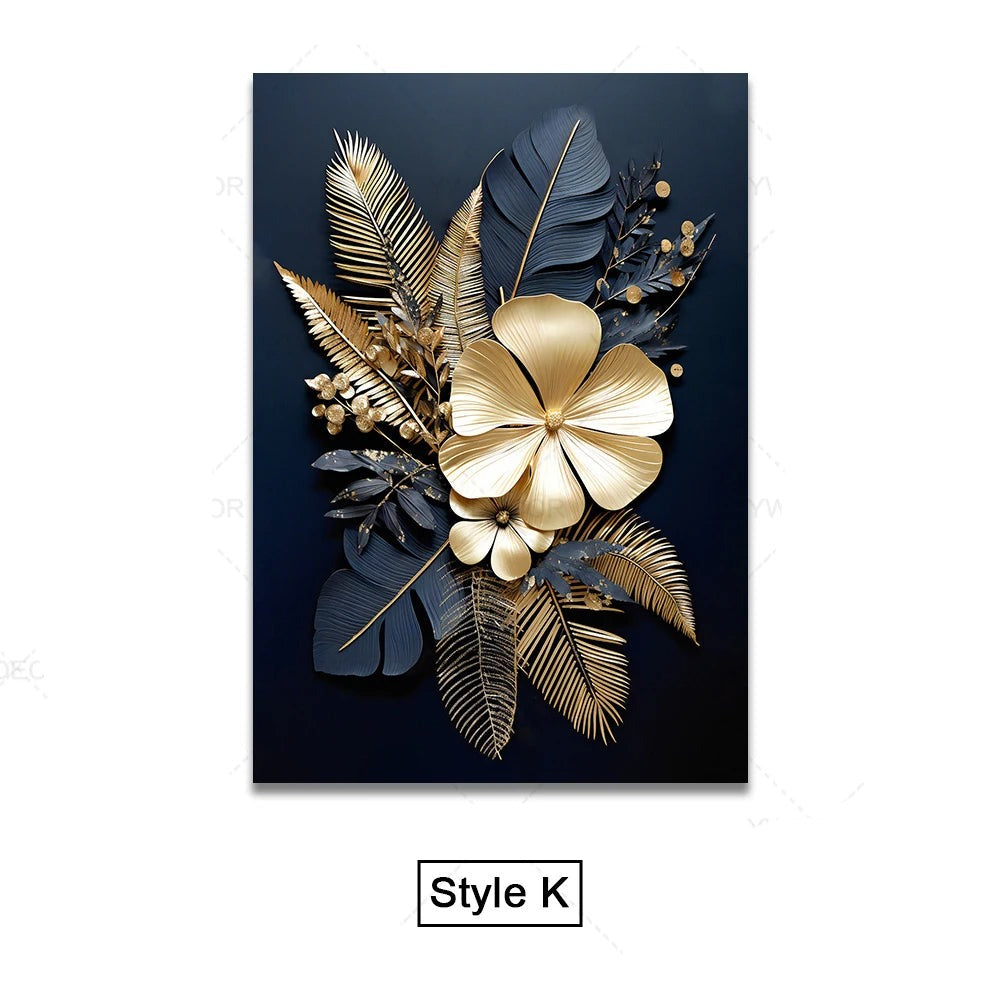 Schwarze Goldene Tropische Blätter Wandkunst Feine Kunst Leinwanddrucke Moderne Botanische Bilder Für Luxuriöses Wohnzimmer Esszimmer Home Office Dekor | Karnz