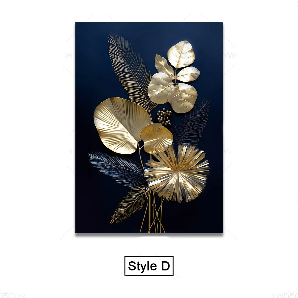 Schwarze Goldene Tropische Blätter Wandkunst Feine Kunst Leinwanddrucke Moderne Botanische Bilder Für Luxuriöses Wohnzimmer Esszimmer Home Office Dekor | Karnz