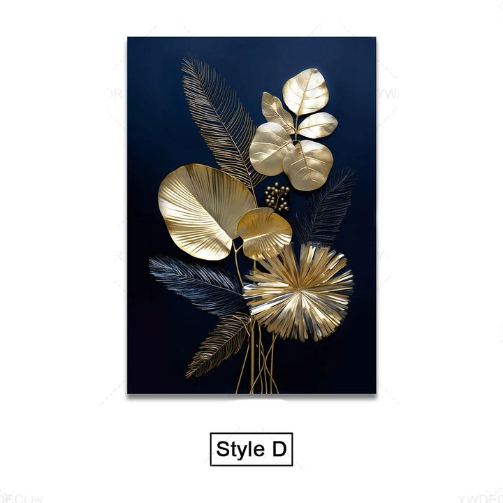 Schwarze Goldene Tropische Blätter Wandkunst Feine Kunst Leinwanddrucke Moderne Botanische Bilder Für Luxuriöses Wohnzimmer Esszimmer Home Office Dekor | Karnz