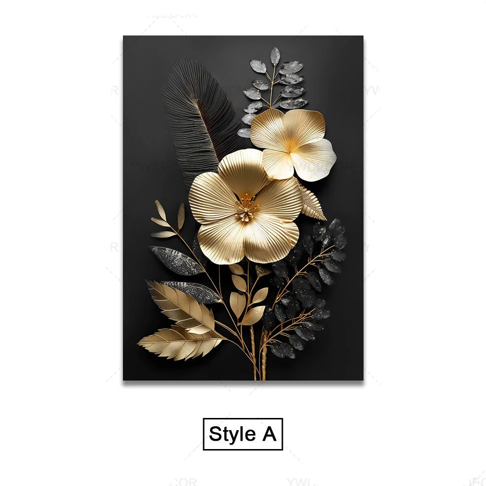 Schwarze Goldene Tropische Blätter Wandkunst Feine Kunst Leinwanddrucke Moderne Botanische Bilder Für Luxuriöses Wohnzimmer Esszimmer Home Office Dekor | Karnz