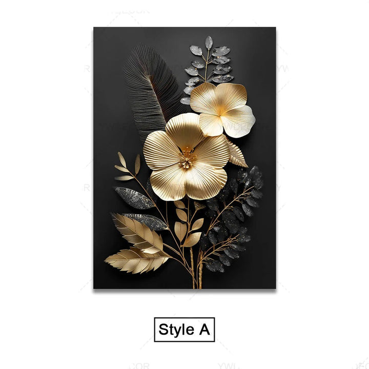 Schwarze Goldene Tropische Blätter Wandkunst Feine Kunst Leinwanddrucke Moderne Botanische Bilder Für Luxuriöses Wohnzimmer Esszimmer Home Office Dekor | Karnz