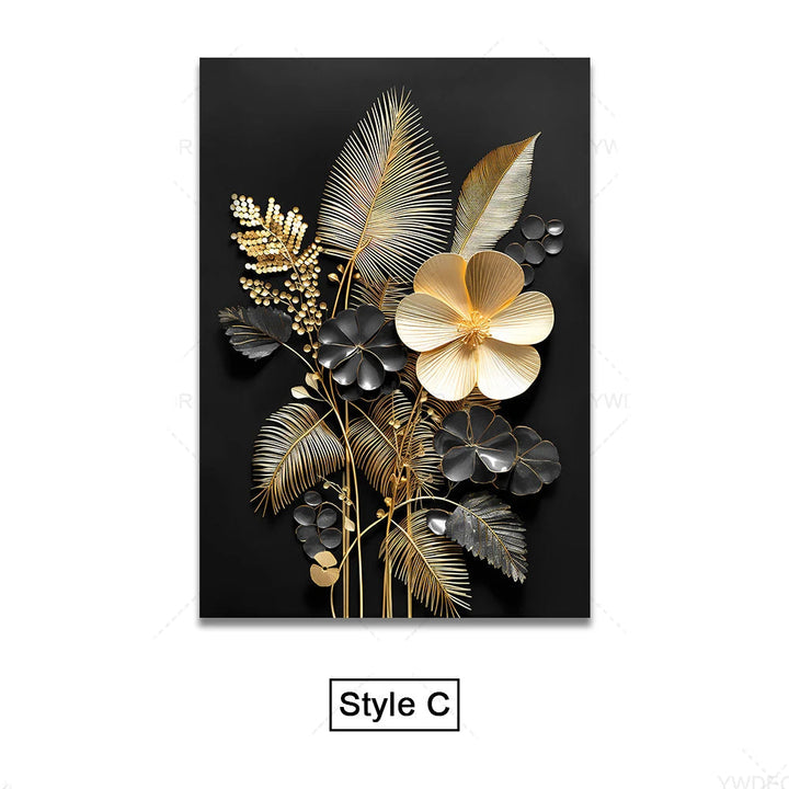 Schwarze Goldene Tropische Blätter Wandkunst Feine Kunst Leinwanddrucke Moderne Botanische Bilder Für Luxuriöses Wohnzimmer Esszimmer Home Office Dekor | Karnz