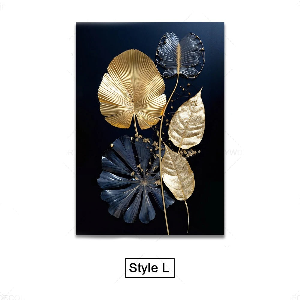 Schwarze Goldene Tropische Blätter Wandkunst Feine Kunst Leinwanddrucke Moderne Botanische Bilder Für Luxuriöses Wohnzimmer Esszimmer Home Office Dekor | Karnz