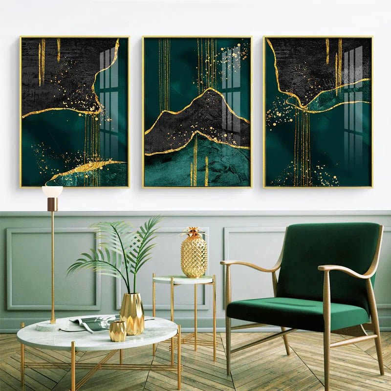 Schwarz Grün Golden Flüssige Marmor Druck Wandkunst Feine Kunst Leinwanddrucke Bilder Für Wohnzimmer Esszimmer Leichte Luxus Wohnkultur
