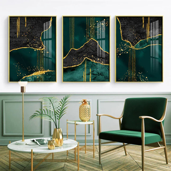 Schwarz Grün Golden Flüssige Marmor Druck Wandkunst Feine Kunst Leinwanddrucke Bilder Für Wohnzimmer Esszimmer Leichte Luxus Wohnkultur
