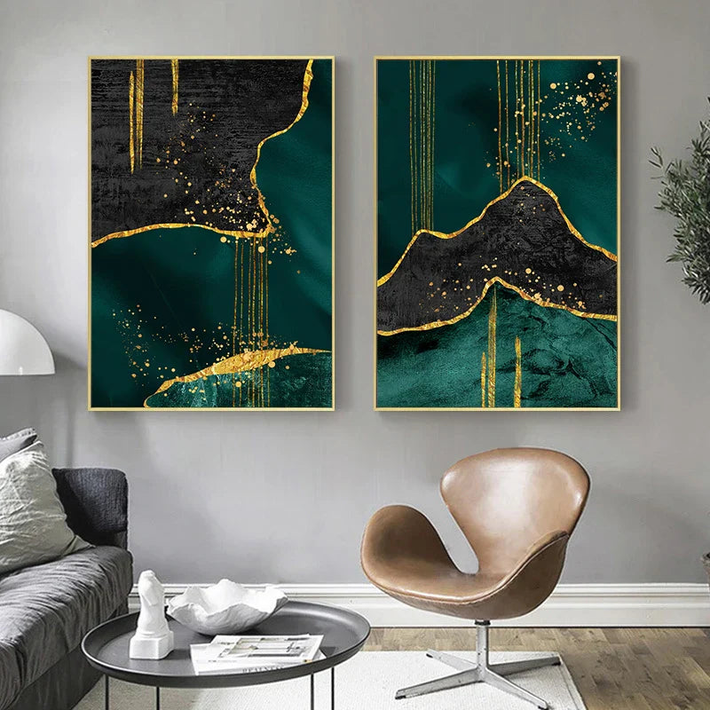 Schwarz Grün Golden Flüssige Marmor Druck Wandkunst Feine Kunst Leinwanddrucke Bilder Für Wohnzimmer Esszimmer Leichte Luxus Wohnkultur