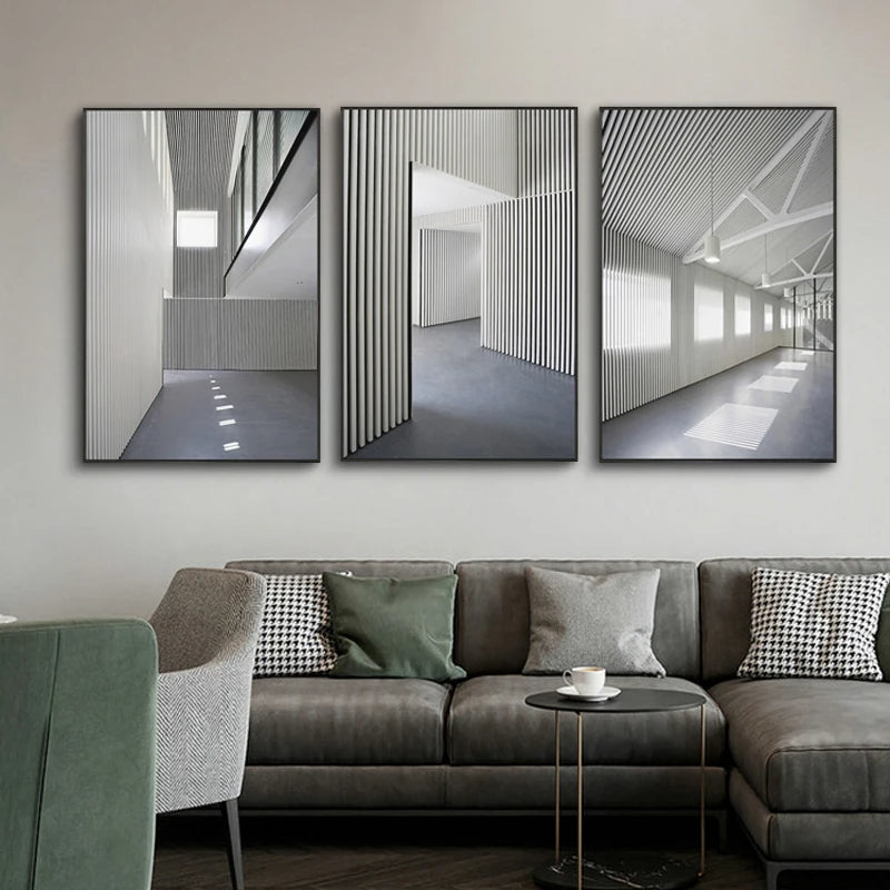 Schwarz Weiß Architektonische Innenräume Wandkunst Fine Art Leinwanddrucke Druckbilder für modernes Loft Wohnzimmer Büro Dekor | Karnz