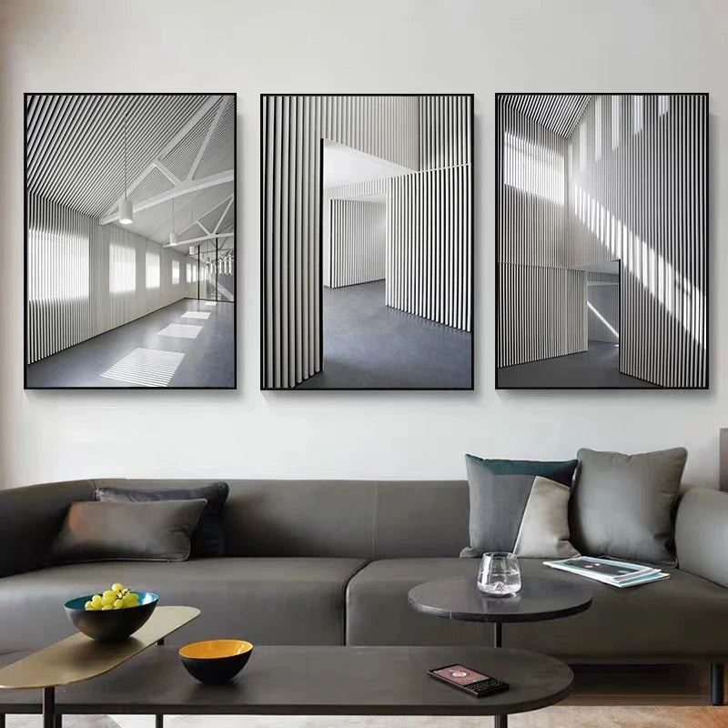 Schwarz Weiß Architektonische Innenräume Wandkunst Fine Art Leinwanddrucke Druckbilder für modernes Loft Wohnzimmer Büro Dekor | Karnz
