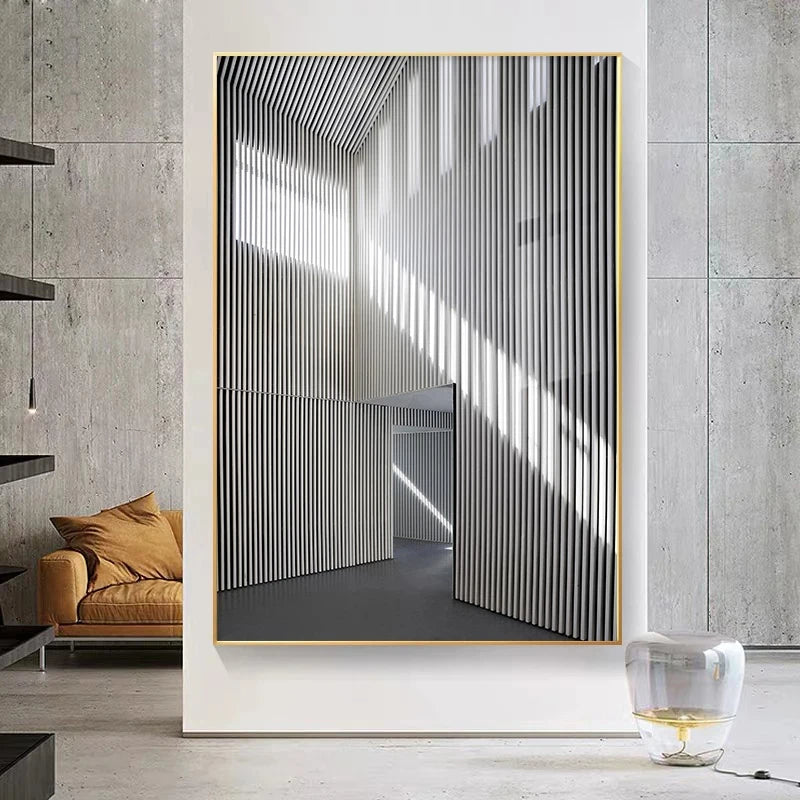 Schwarz Weiß Architektonische Innenräume Wandkunst Fine Art Leinwanddrucke Druckbilder für modernes Loft Wohnzimmer Büro Dekor | Karnz