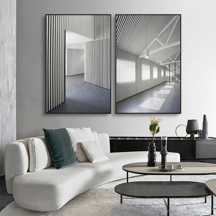 Schwarz Weiß Architektonische Innenräume Wandkunst Fine Art Leinwanddrucke Druckbilder für modernes Loft Wohnzimmer Büro Dekor | Karnz