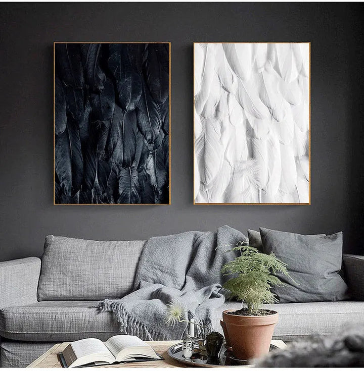 Schwarz Weiß Gold Feder Wandkunst Fine Art Leinwanddrucke Schicke Poster Boutique Mode Bilder Für Wohnzimmer Schlafzimmer Hotel Salon Kunst Dekor