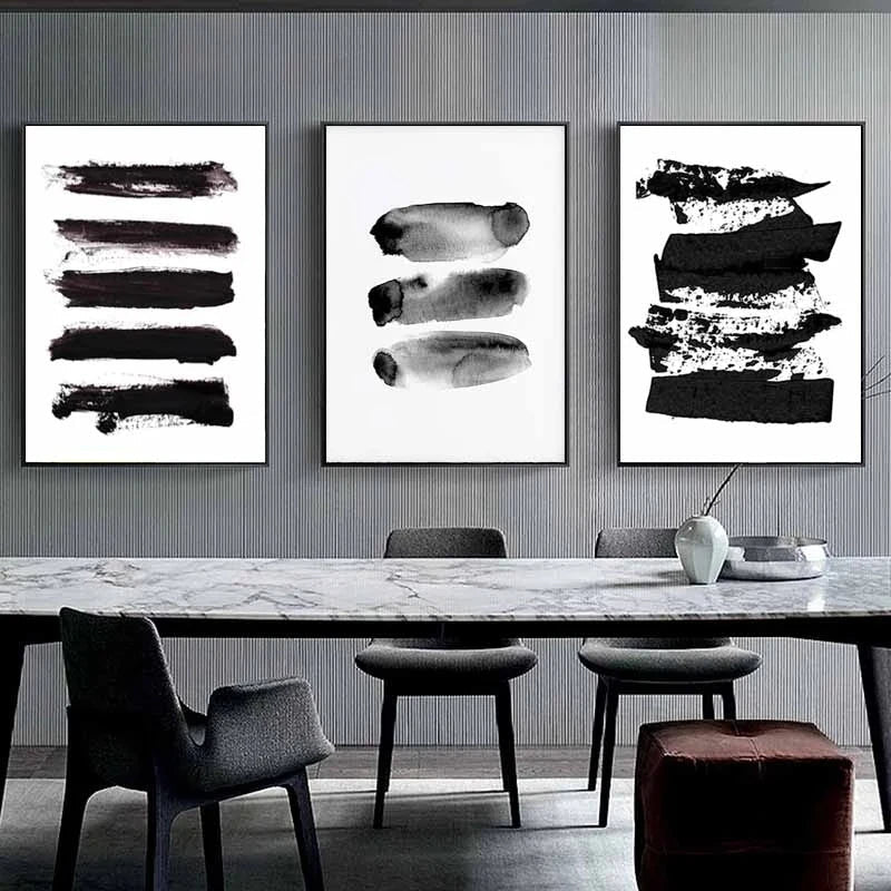 Schwarz Weiß Wandkunst Minimalistisch Abstract Tinte Pinsel Striche Fine Art Leinwanddrucke Poster Bilder Für Wohnzimmer Home Office Kunst Dekor | Karnz