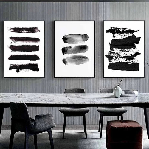 Schwarz Weiß Wandkunst Minimalistisch Abstract Tinte Pinsel Striche Fine Art Leinwanddrucke Poster Bilder Für Wohnzimmer Home Office Kunst Dekor | Karnz
