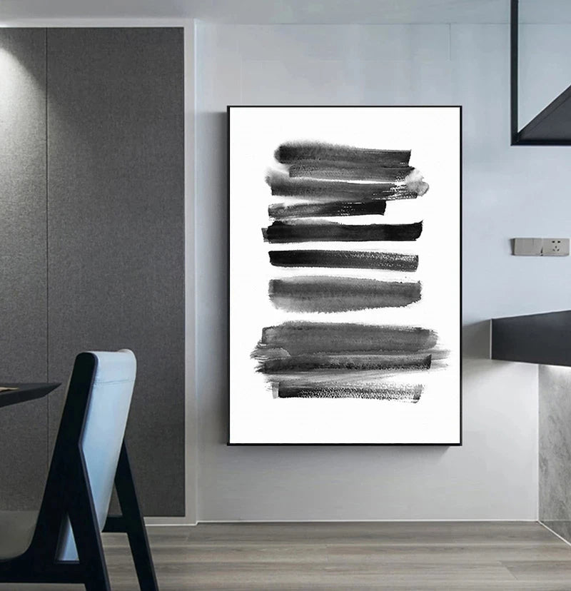 Schwarz Weiß Wandkunst Minimalistisch Abstract Tinte Pinsel Striche Fine Art Leinwanddrucke Poster Bilder Für Wohnzimmer Home Office Kunst Dekor | Karnz