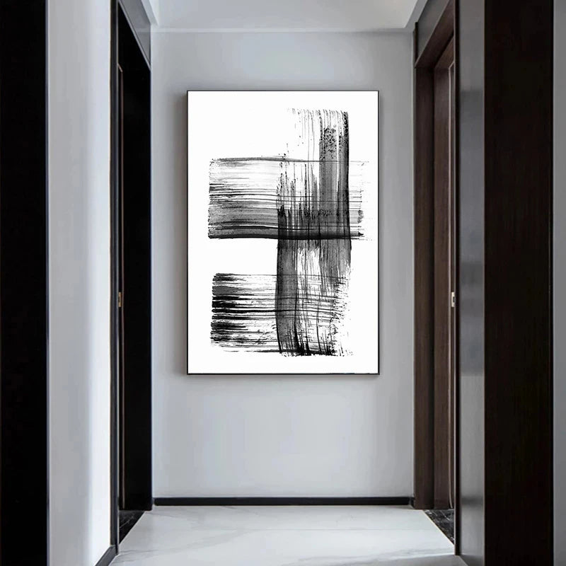 Schwarz Weiß Wandkunst Minimalistisch Abstract Tinte Pinsel Striche Fine Art Leinwanddrucke Poster Bilder Für Wohnzimmer Home Office Kunst Dekor | Karnz