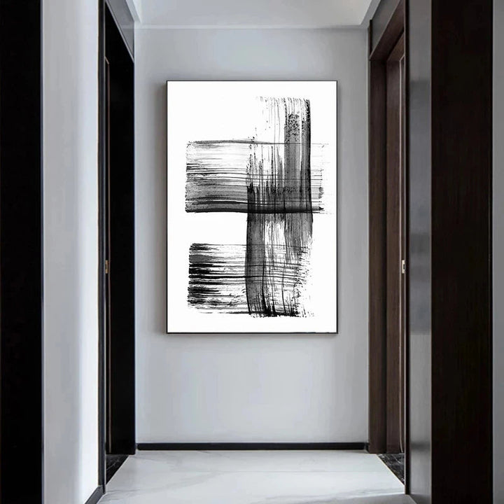 Schwarz Weiß Wandkunst Minimalistisch Abstract Tinte Pinsel Striche Fine Art Leinwanddrucke Poster Bilder Für Wohnzimmer Home Office Kunst Dekor | Karnz