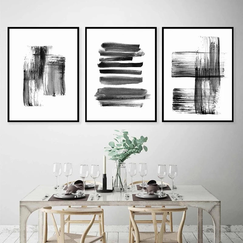 Schwarz Weiß Wandkunst Minimalistisch Abstract Tinte Pinsel Striche Fine Art Leinwanddrucke Poster Bilder Für Wohnzimmer Home Office Kunst Dekor | Karnz