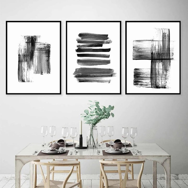 Schwarz Weiß Wandkunst Minimalistisch Abstract Tinte Pinsel Striche Fine Art Leinwanddrucke Poster Bilder Für Wohnzimmer Home Office Kunst Dekor | Karnz