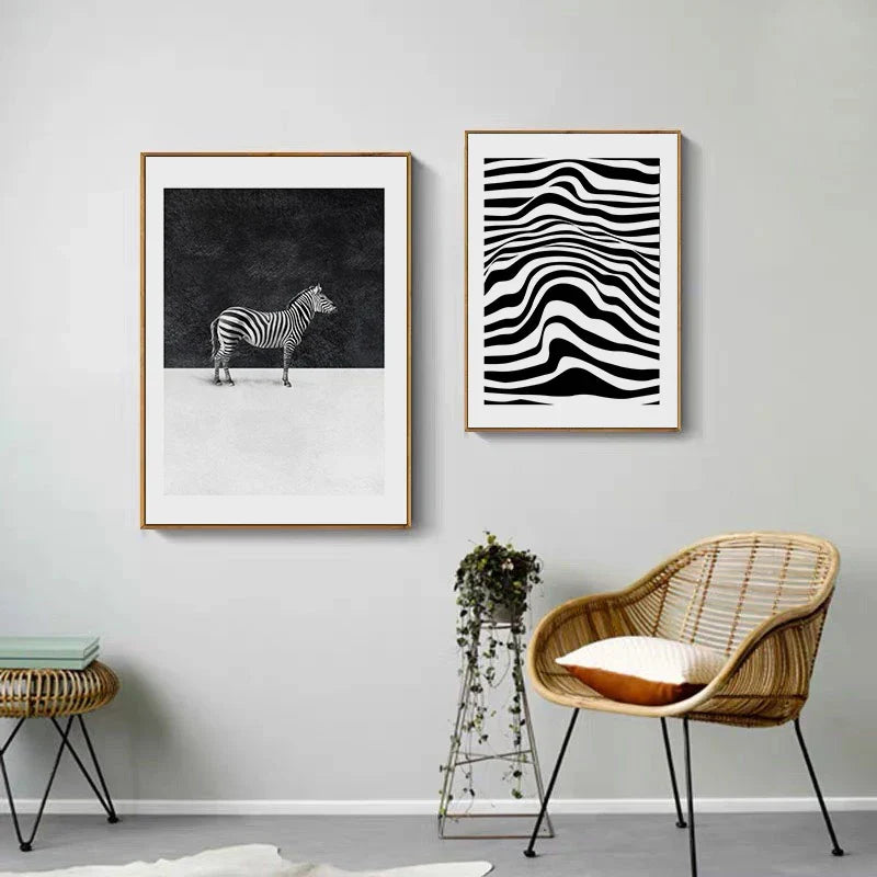Schwarz Weiß Zebra Poster Wandkunst Fein Kunst Leinwanddrucke Abstrakte Konturlinien Minimalistische Bilder Für Das Wohnzimmer Modernes Home Office Dekor
