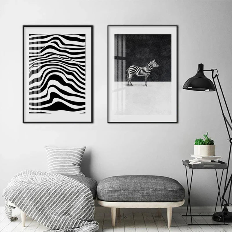 Schwarz Weiß Zebra Poster Wandkunst Fein Kunst Leinwanddrucke Abstrakte Konturlinien Minimalistische Bilder Für Das Wohnzimmer Modernes Home Office Dekor
