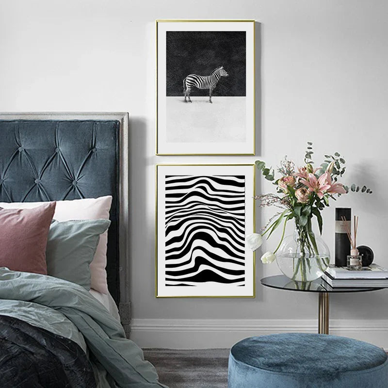 Schwarz Weiß Zebra Poster Wandkunst Fein Kunst Leinwanddrucke Abstrakte Konturlinien Minimalistische Bilder Für Das Wohnzimmer Modernes Home Office Dekor