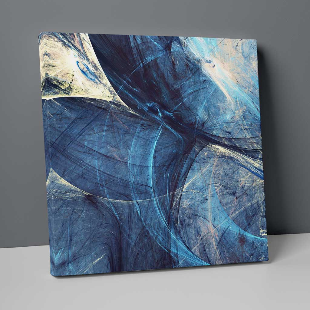 Abstraktes Fraktal Blau und Gelb Nr. 3 Druck auf Leinwand