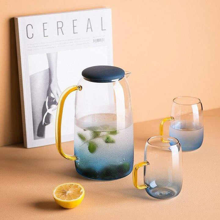Blaues Glas Krug mit passendem Trinkglas Karnz
