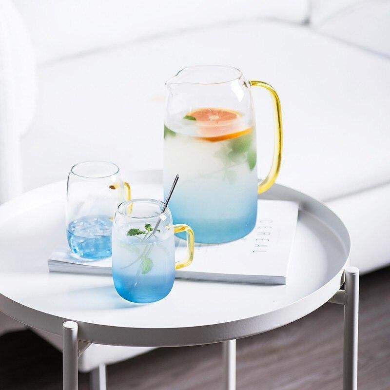 Blaues Glas Krug mit passendem Trinkglas Karnz