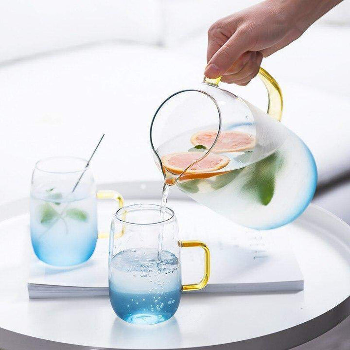 Blaues Glas Krug mit passendem Trinkglas Karnz