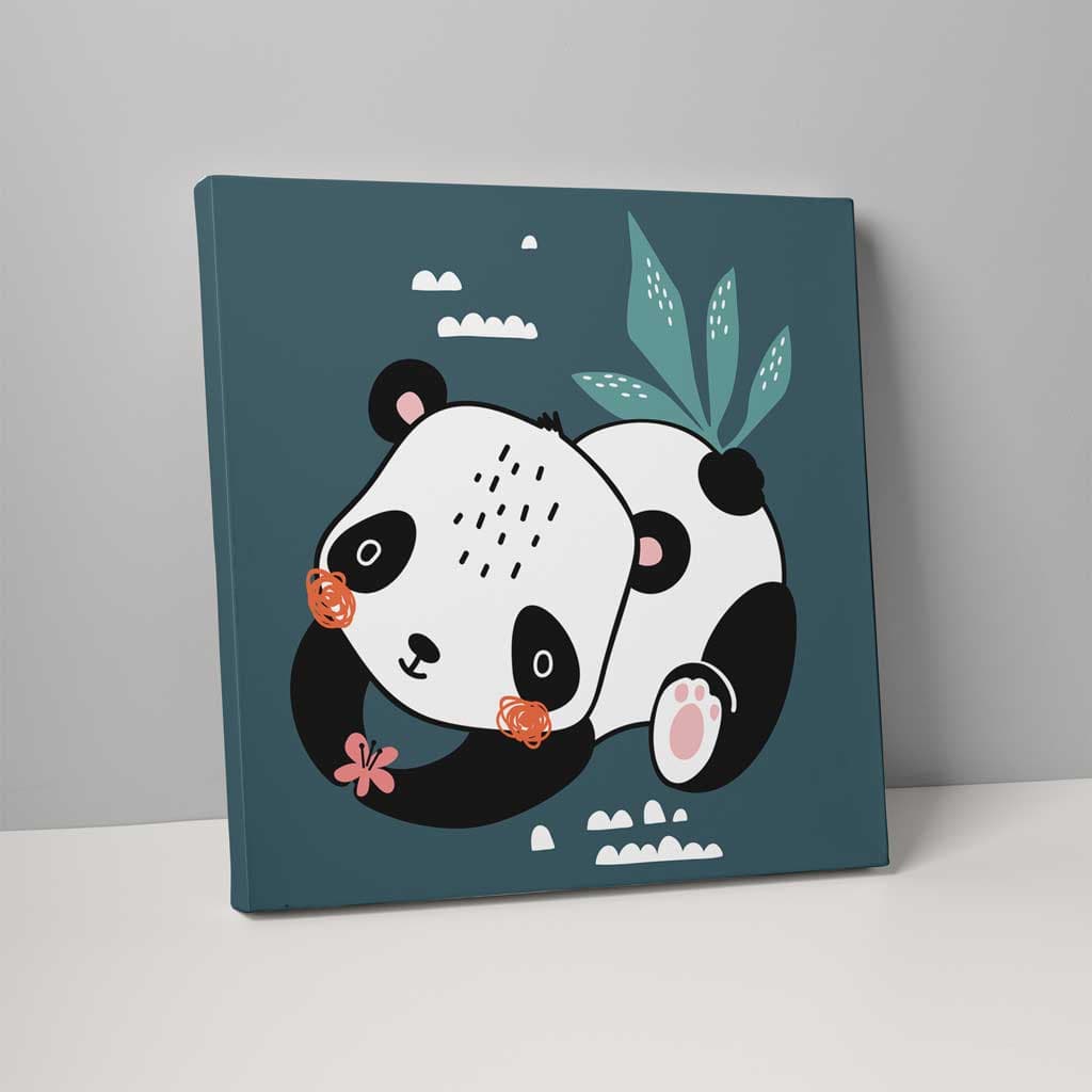 Boho Safari Dschungel Panda Türkisblau, Schwarz und Weiß auf Leinwand