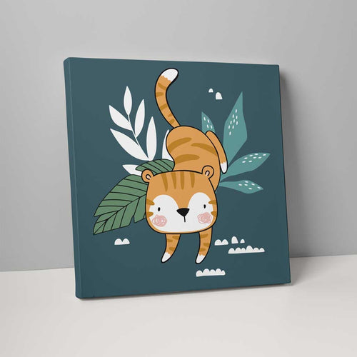 Boho Safari Dschungeltiger Türkisblau und Orange auf Leinwand