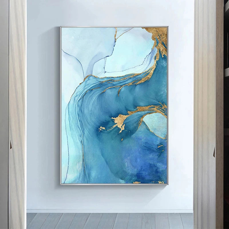 Blaue Aqua Azur Marmor Druck Wandkunst Feine Kunst Leinwanddrucke Abstrakte Bilder für modernes Wohnzimmer Hotelzimmer Heimbüro Dekor | Karnz