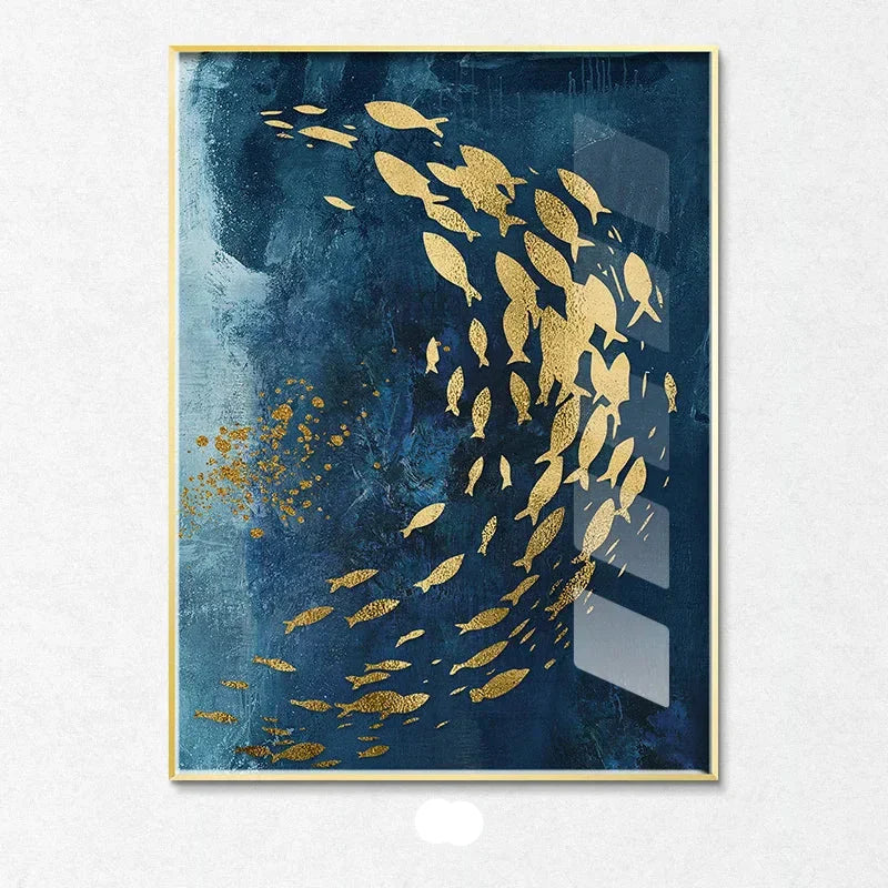 Blaue Goldene Vögel und Schmetterlinge Wandkunst Fein Kunst Leinwanddrucke Glücksbringende Abstrakte Bilder Für Wohnzimmer Schlafzimmer Hotelzimmer Kunst Dekor