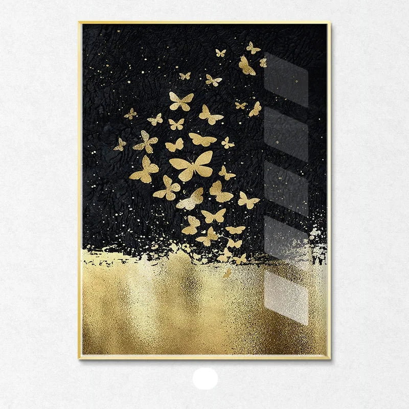 Blaue Goldene Vögel und Schmetterlinge Wandkunst Fein Kunst Leinwanddrucke Glücksbringende Abstrakte Bilder Für Wohnzimmer Schlafzimmer Hotelzimmer Kunst Dekor
