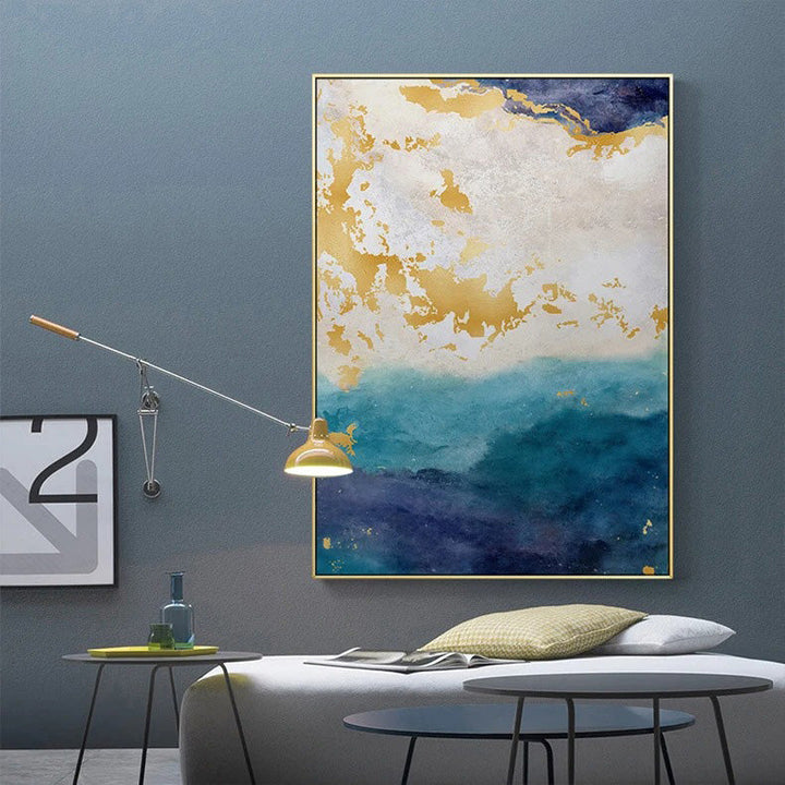 Blaue Goldene Ozeanspray Seestandsabstrakte Wandkunst Feine Kunst Leinwanddrucke Marmor Bilder Für Wohnzimmer Esszimmer Kunst Für zeitgenössische Innenräume