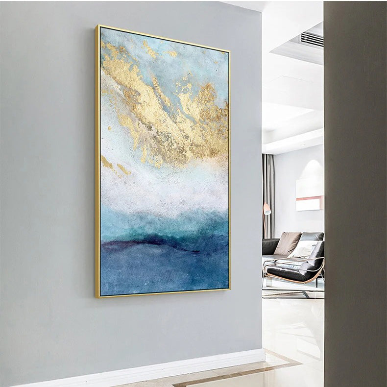 Blaue Goldene Ozeanspray Seestandsabstrakte Wandkunst Feine Kunst Leinwanddrucke Marmor Bilder Für Wohnzimmer Esszimmer Kunst Für zeitgenössische Innenräume