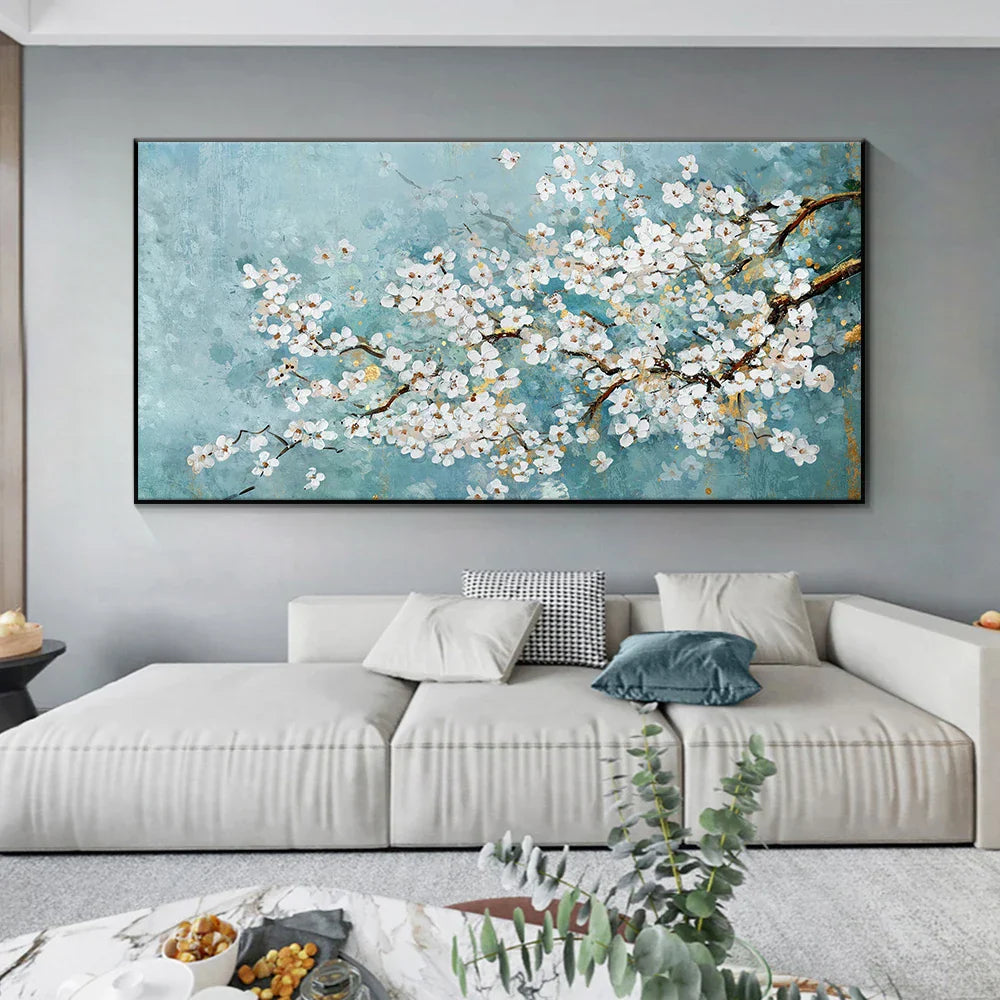 Blaues Jade Weißer Blumenbaum Wandkunst Feine Kunst Leinwanddrucke Moderne Botanische Florale Malerei Bild Für Wohnzimmer Schlafzimmer Kunst Dekor