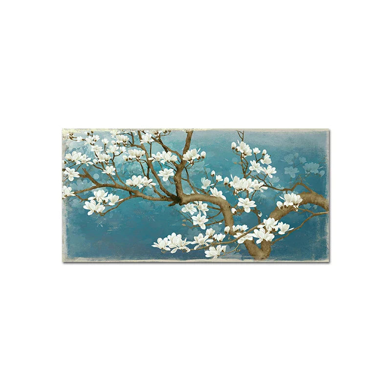 Blaues Jade Weißer Blumenbaum Wandkunst Feine Kunst Leinwanddrucke Moderne Botanische Florale Malerei Bild Für Wohnzimmer Schlafzimmer Kunst Dekor