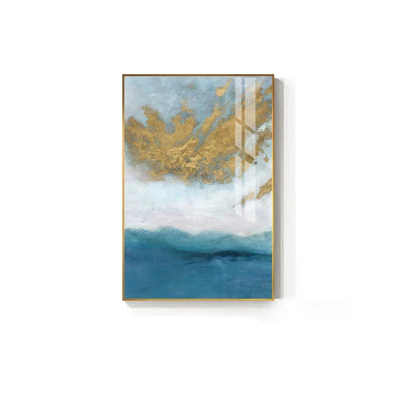 Blaue See Goldene Sand Wandkunst Fine Art Leinwanddrucke Nordische abstrakte Bilder für moderne Apartment Wohnzimmer Schlafzimmer Foyer Kunst Dekor