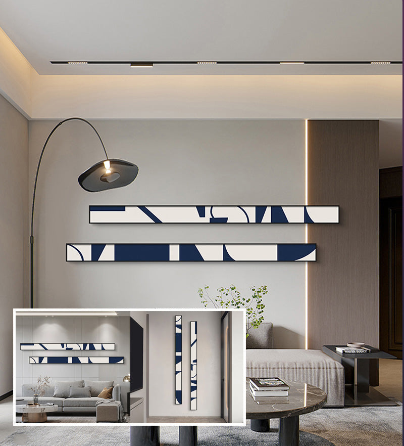 Kreative abstrakte blaue weiße schlanke Format Wandkunst Fine Art Leinwanddrucke hohe schmale breite Formatbilder für Wohnzimmer Foyer Treppenhaus Wanddekoration | Karnz