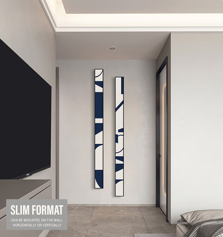 Kreative abstrakte blaue weiße schlanke Format Wandkunst Fine Art Leinwanddrucke hohe schmale breite Formatbilder für Wohnzimmer Foyer Treppenhaus Wanddekoration | Karnz