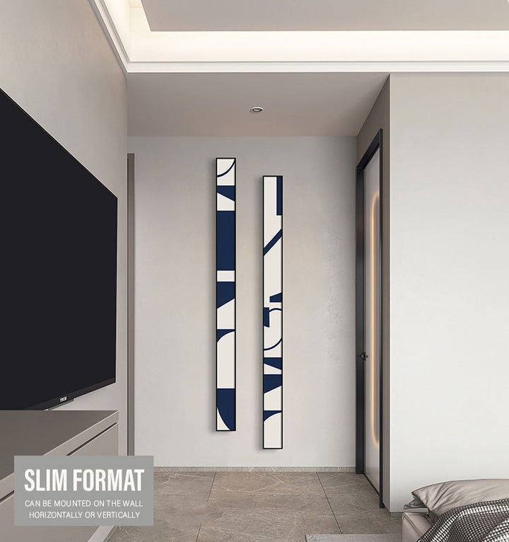 Kreative abstrakte blaue weiße schlanke Format Wandkunst Fine Art Leinwanddrucke hohe schmale breite Formatbilder für Wohnzimmer Foyer Treppenhaus Wanddekoration | Karnz